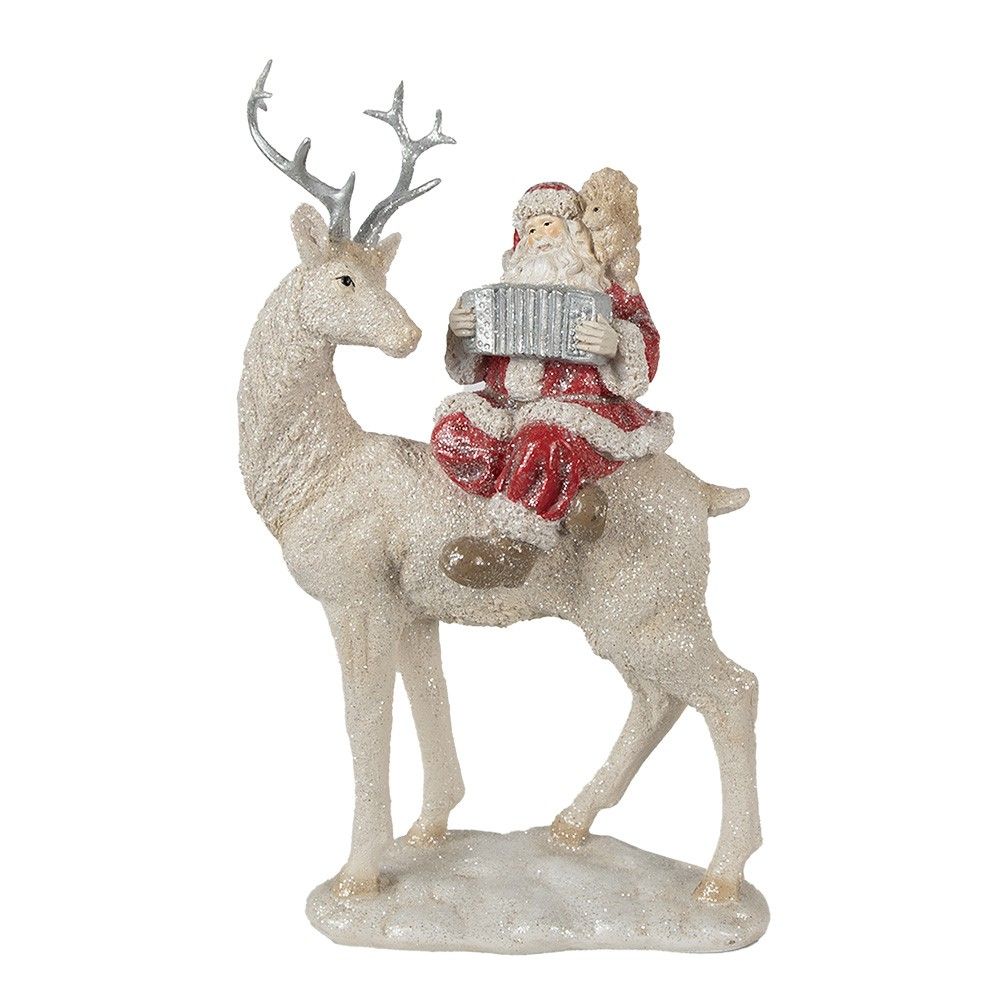 Vánoční dekorace socha Santa na jelínkovi - 20*9*31 cm Clayre & Eef - LaHome - vintage dekorace