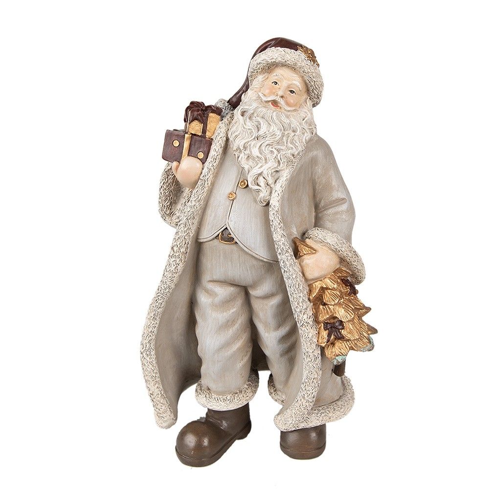 Šedá vánoční dekorace socha Santa s dárky - 15*12*25 cm Clayre & Eef - LaHome - vintage dekorace
