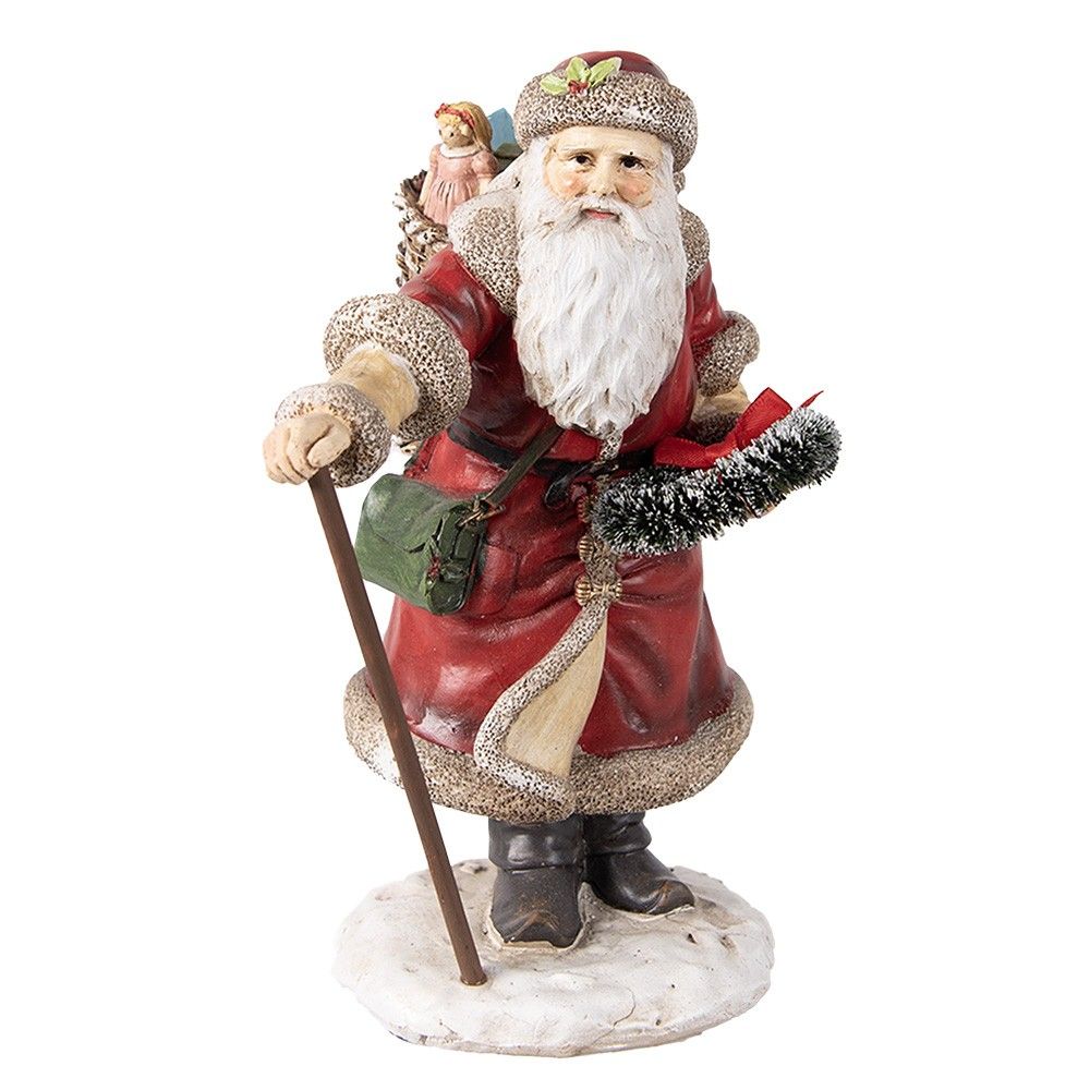 Vánoční dekorace socha Santa s nůší dárků - 14*12*20 cm Clayre & Eef - LaHome - vintage dekorace