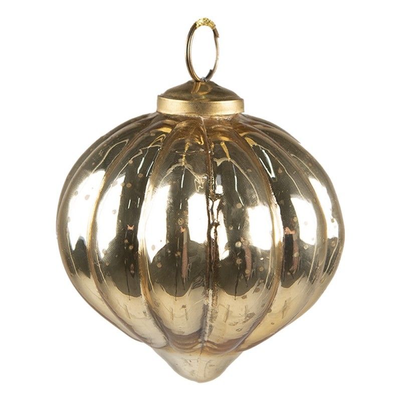 Zlatá vánoční skleněná ozdoba baňka s vroubky - Ø 8*8 cm Clayre & Eef - LaHome - vintage dekorace