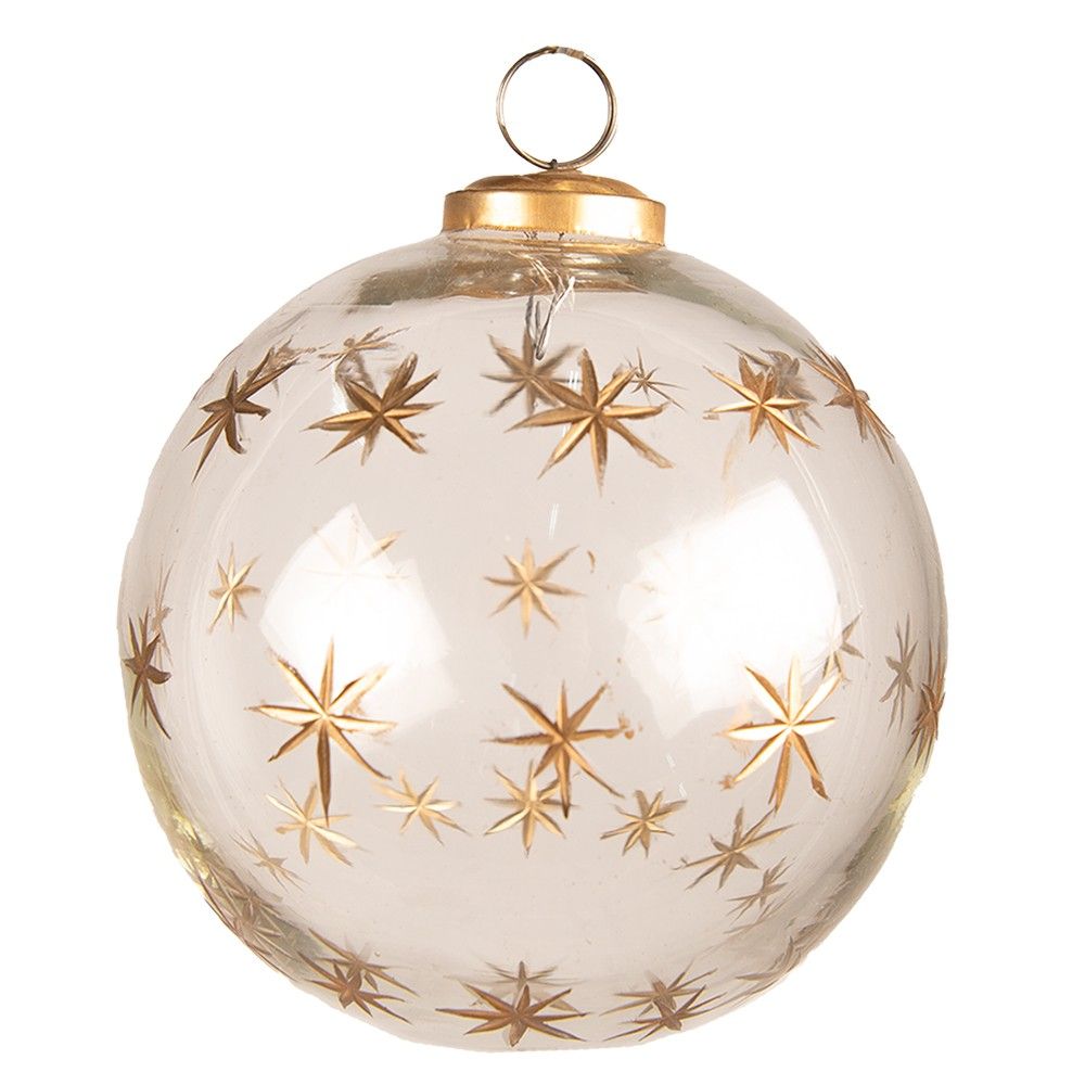 Transparentní vánoční skleněná ozdoba se zlatými vločkami M - Ø 12*12 cm Clayre & Eef - LaHome - vintage dekorace