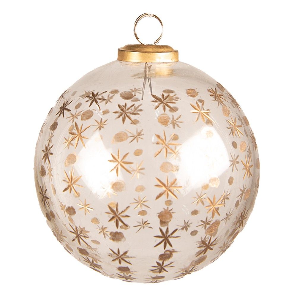 Transparentní vánoční skleněná ozdoba se zlatými vločkami - Ø 12*12 cm Clayre & Eef - LaHome - vintage dekorace