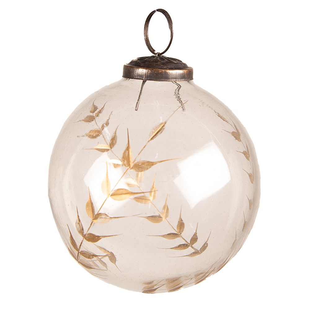 Transparentní vánoční skleněná ozdoba se zlatým zdobením - Ø 10*10 cm Clayre & Eef - LaHome - vintage dekorace