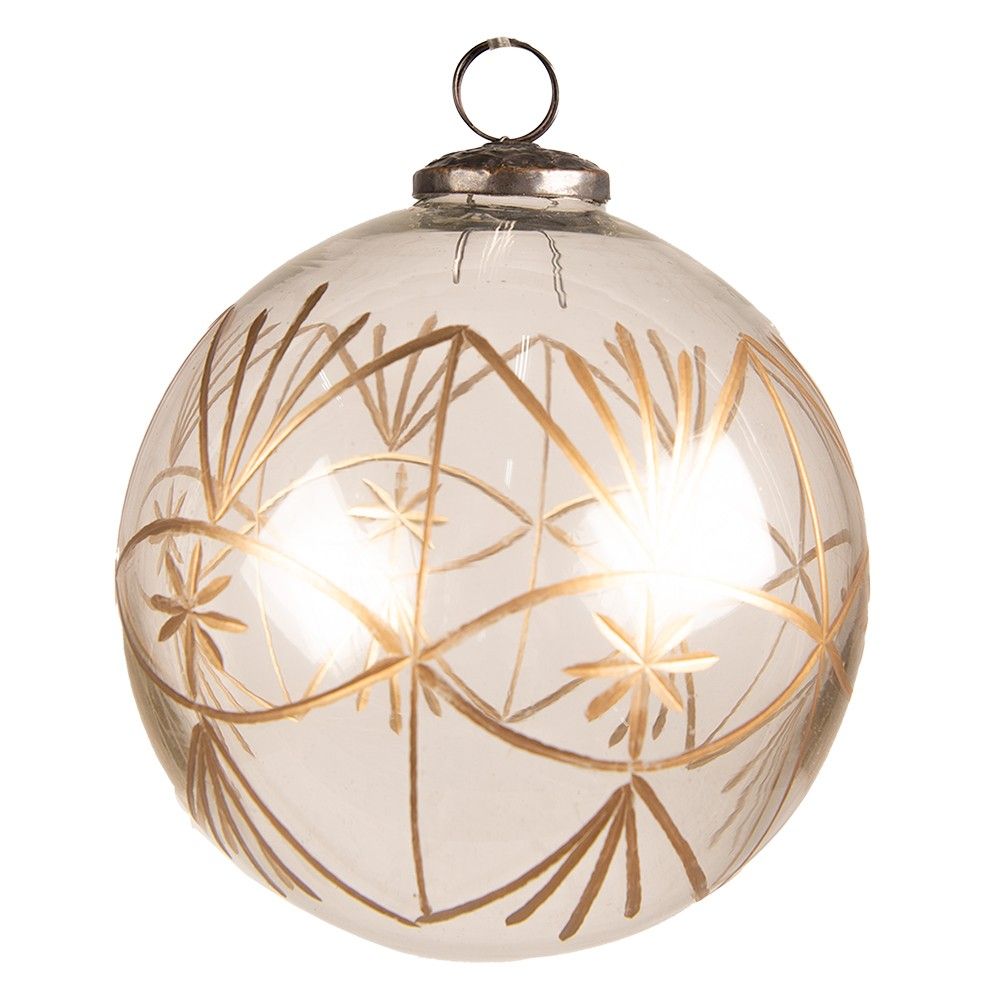 Transparentní vánoční skleněná ozdoba se zlatým zdobením - Ø 15*15 cm Clayre & Eef - LaHome - vintage dekorace