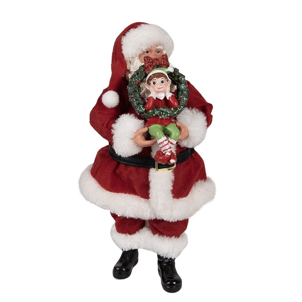 Vánoční dekorace Santa Claus držící věneček s Elfem - 16*8*28 cm Clayre & Eef - LaHome - vintage dekorace