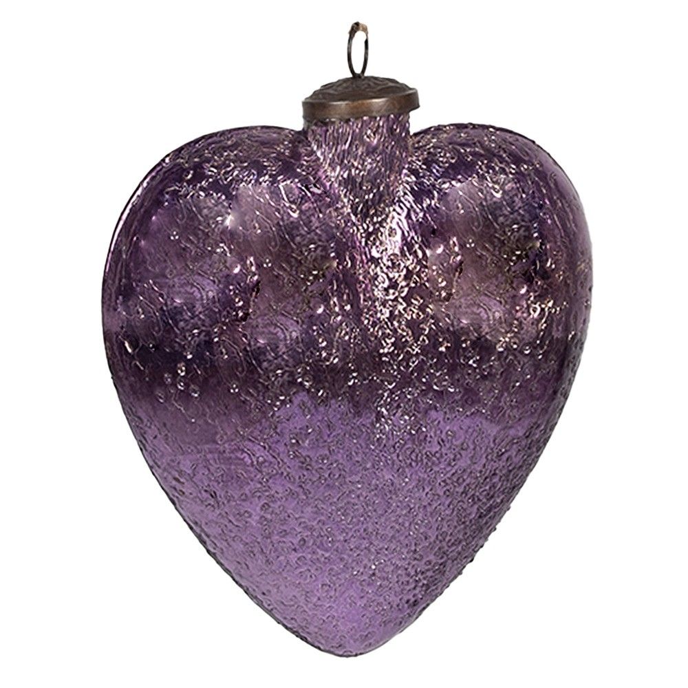Fialová vánoční skleněná veliká ozdoba srdce Violla - 17*5*16 cm Clayre & Eef - LaHome - vintage dekorace