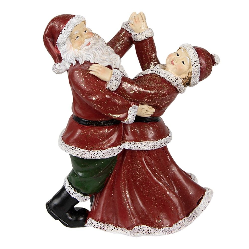 Červená vánoční dekorace tančící Santa s babčou - 12*8*15 cm Clayre & Eef - LaHome - vintage dekorace