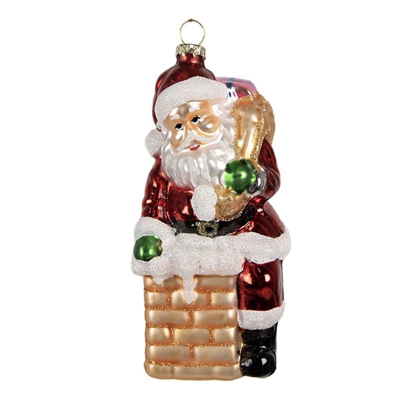 Vánoční skleněná ozdoba Santa u komína - 6*6*12 cm Clayre & Eef - LaHome - vintage dekorace