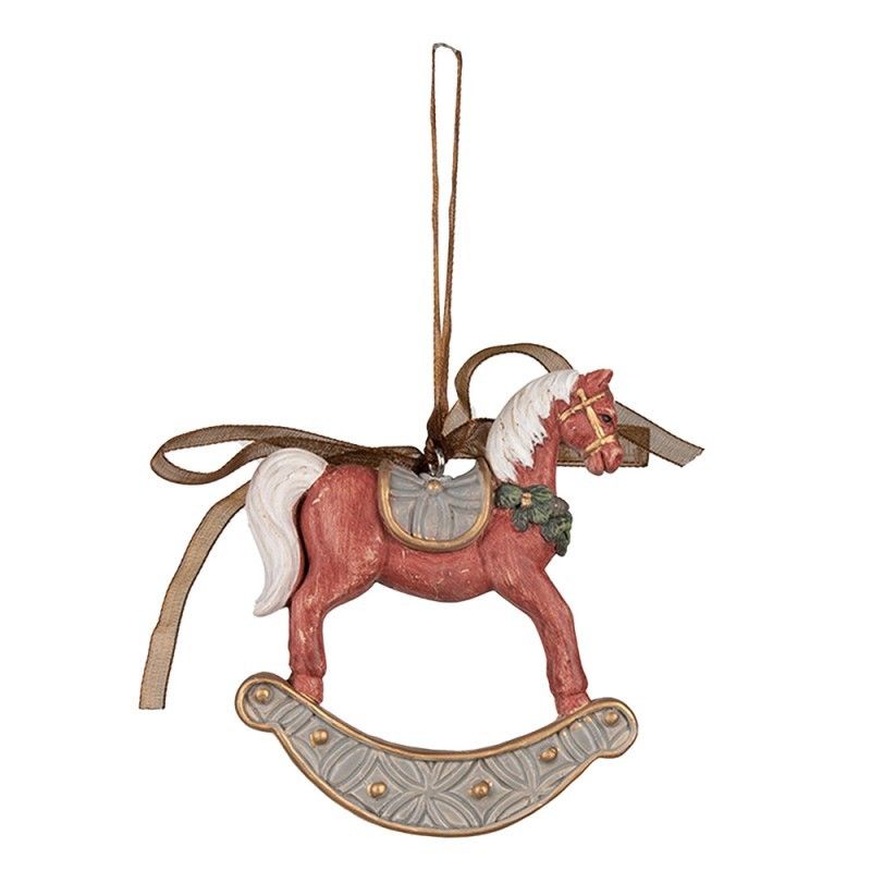 Červená vánoční ozdoba houpací koník - 8*1*7 cm Clayre & Eef - LaHome - vintage dekorace