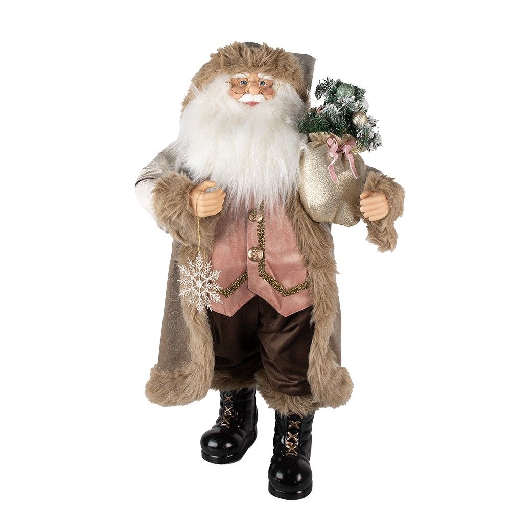 Vánoční dekorace Santa v béžovém kabátě a s vločkou - 37*29*82 cm Clayre & Eef - LaHome - vintage dekorace