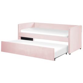 Rozkládací sametová postel 90 x 200 cm světle růžová TROYES