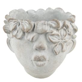 Šedý nástěnný květináč v designu hlavy s květinovým věncem Tete  - 20*18*18 cm Clayre & Eef