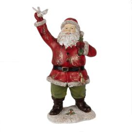 Vánoční dekorace Socha Santa s pytlem a holubicí - 13*10*23 cm Clayre & Eef LaHome - vintage dekorace