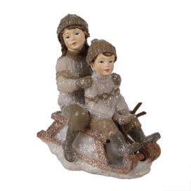 Vánoční dekorace soška děti na sáňkách - 9*6*11 cm Clayre & Eef LaHome - vintage dekorace