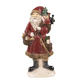 Červená vánoční dekorace socha Santa s dárky - 12*4*24 cm Clayre & Eef LaHome - vintage dekorace