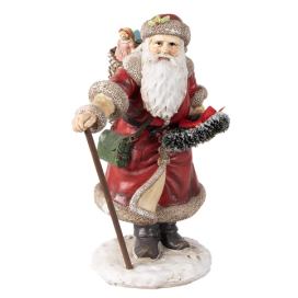 Vánoční dekorace socha Santa s nůší dárků - 14*12*20 cm Clayre & Eef