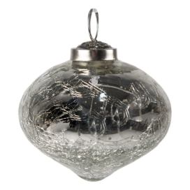 Stříbrná vánoční skleněná ozdoba baňka s popraskáním - Ø 7*7 cm Clayre & Eef