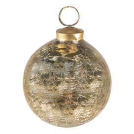 Zlatá vánoční skleněná ozdoba koule s popraskanou strukturou - Ø 9*10 cm Clayre & Eef