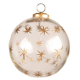 Transparentní vánoční skleněná ozdoba se zlatými vločkami  L - Ø 15*15 cm Clayre & Eef