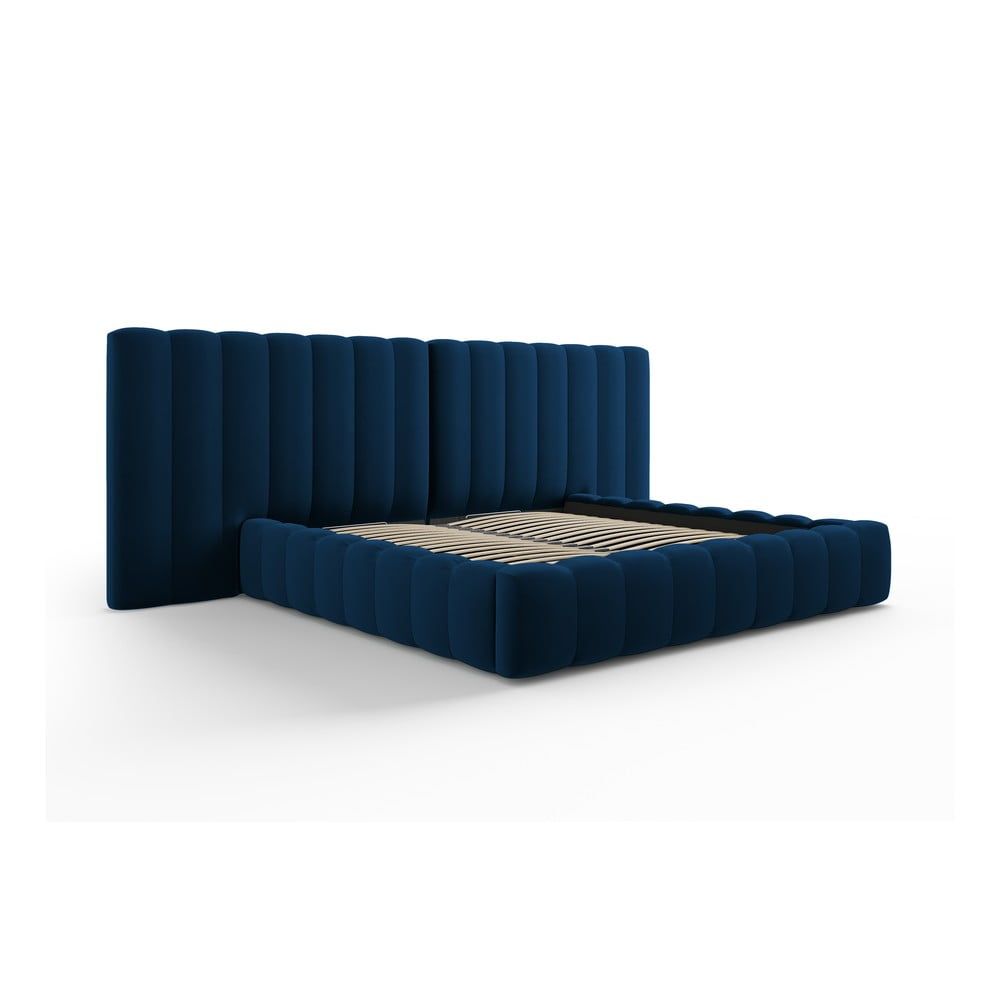 Tmavě modrá čalouněná dvoulůžková postel s úložným prostorem a roštem 180x200 cm Gina – Milo Casa - Bonami.cz