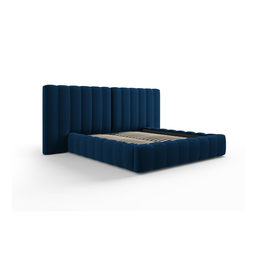 Tmavě modrá čalouněná dvoulůžková postel s úložným prostorem a roštem 160x200 cm Gina – Milo Casa - Bonami.cz