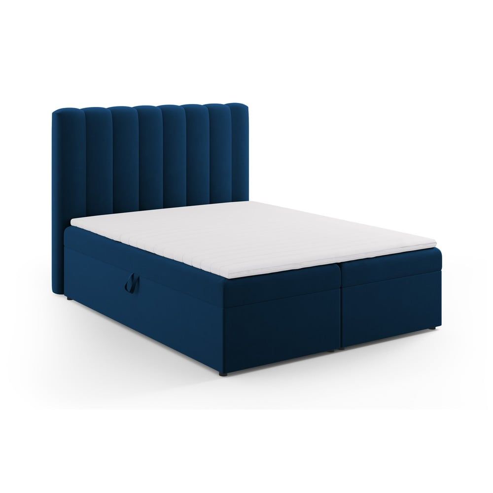 Tmavě modrá boxspring postel s úložným prostorem 160x200 cm Gina – Milo Casa - Bonami.cz