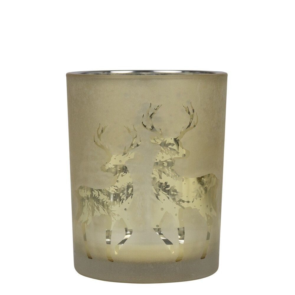 Zlatý skleněný svícen s jeleny Dancing Deer S - 7*7*8cm Mars & More - LaHome - vintage dekorace