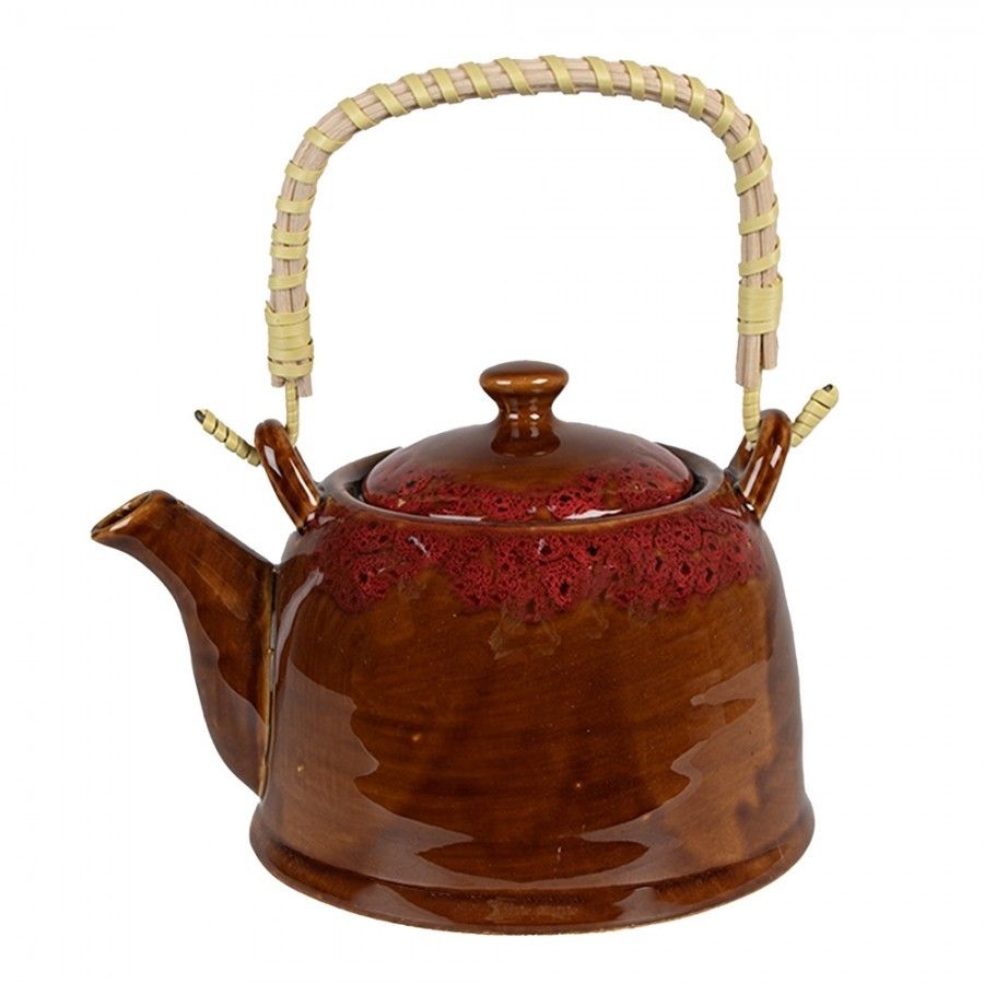 Hnědočervená porcelánová konvička na čaj - 14*12*12 cm / 0,75L Clayre & Eef - LaHome - vintage dekorace