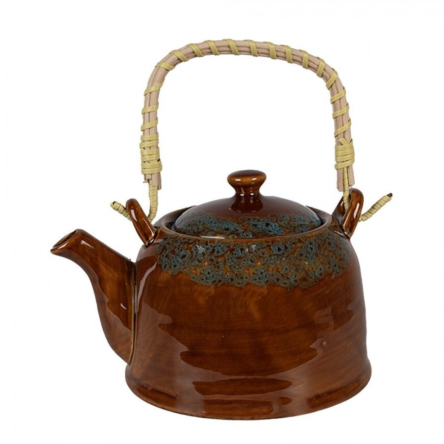 Hnědomodrá porcelánová konvička na čaj - 14*12*12 cm / 0,75L Clayre & Eef - LaHome - vintage dekorace