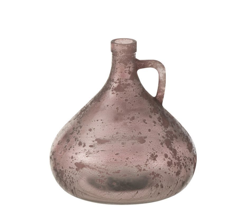 Růžová antik skleněná váza s ouškem Vannia - 17*17*18 cm J-Line by Jolipa - LaHome - vintage dekorace