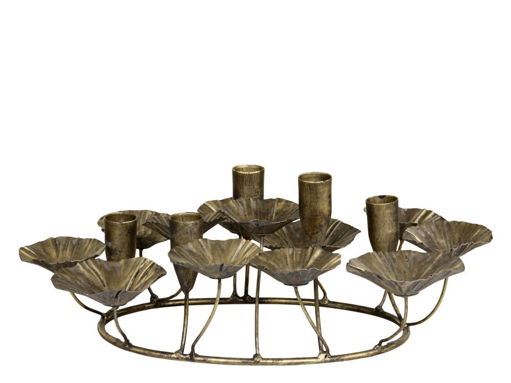 Bronzový antik kovový svícen na 5 úzkých svíček Leaves - 29*39*15 cm Chic Antique - LaHome - vintage dekorace