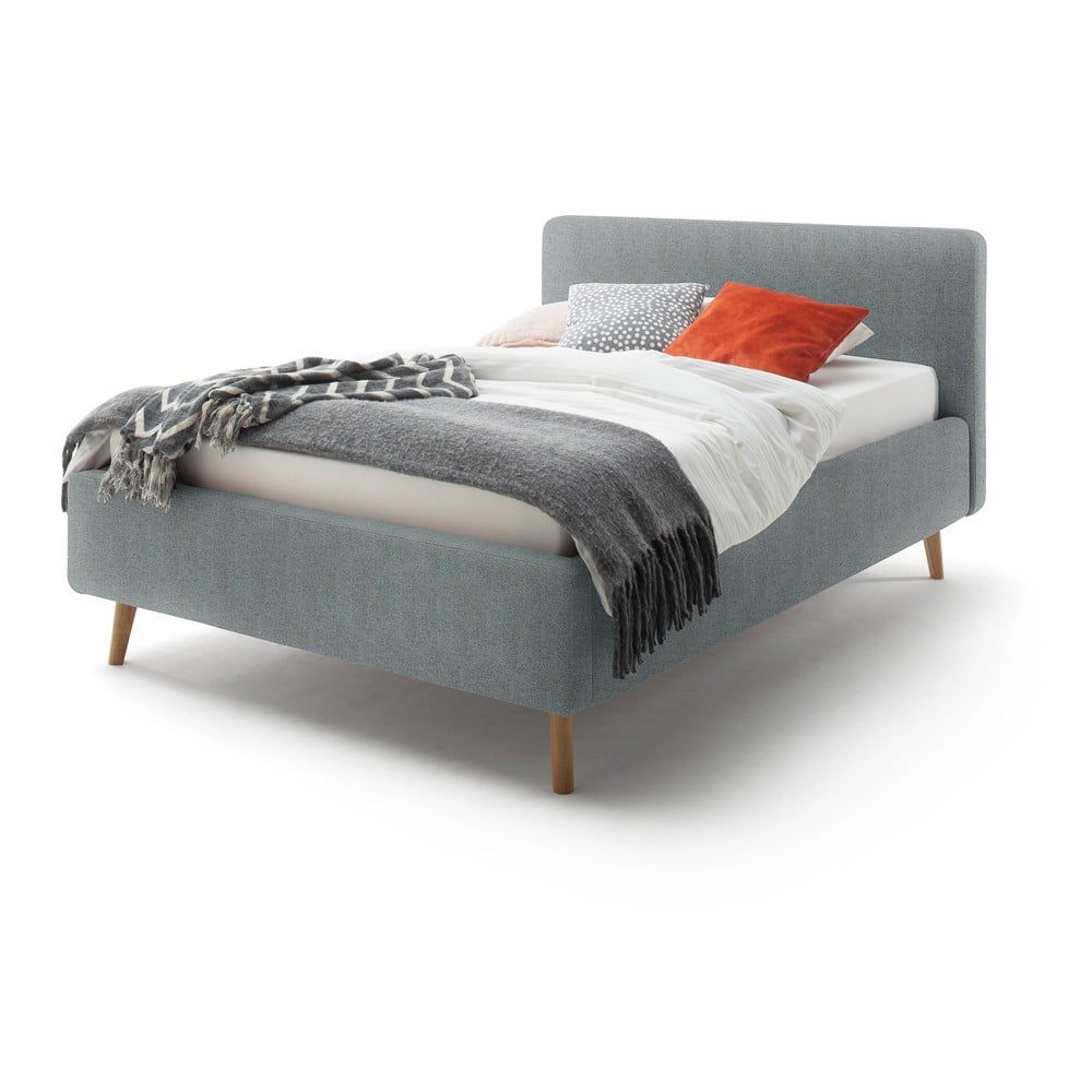 Modro-šedá čalouněná dvoulůžková postel s úložným prostorem a roštem 140x200 cm Mattis – Meise Möbel - Bonami.cz