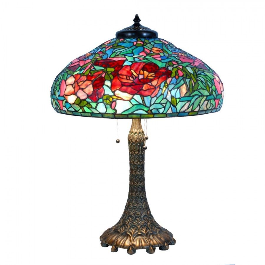 Barevná stolní lampa Tiffany Flower Red Roses - Ø 55*85cm Clayre & Eef - LaHome - vintage dekorace
