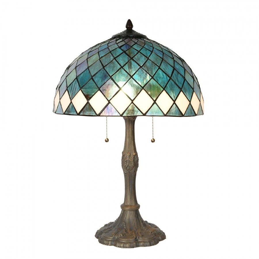 Modrá stolní lampa Tiffany Blue Ocean  - Ø 40*61cm Clayre & Eef - LaHome - vintage dekorace