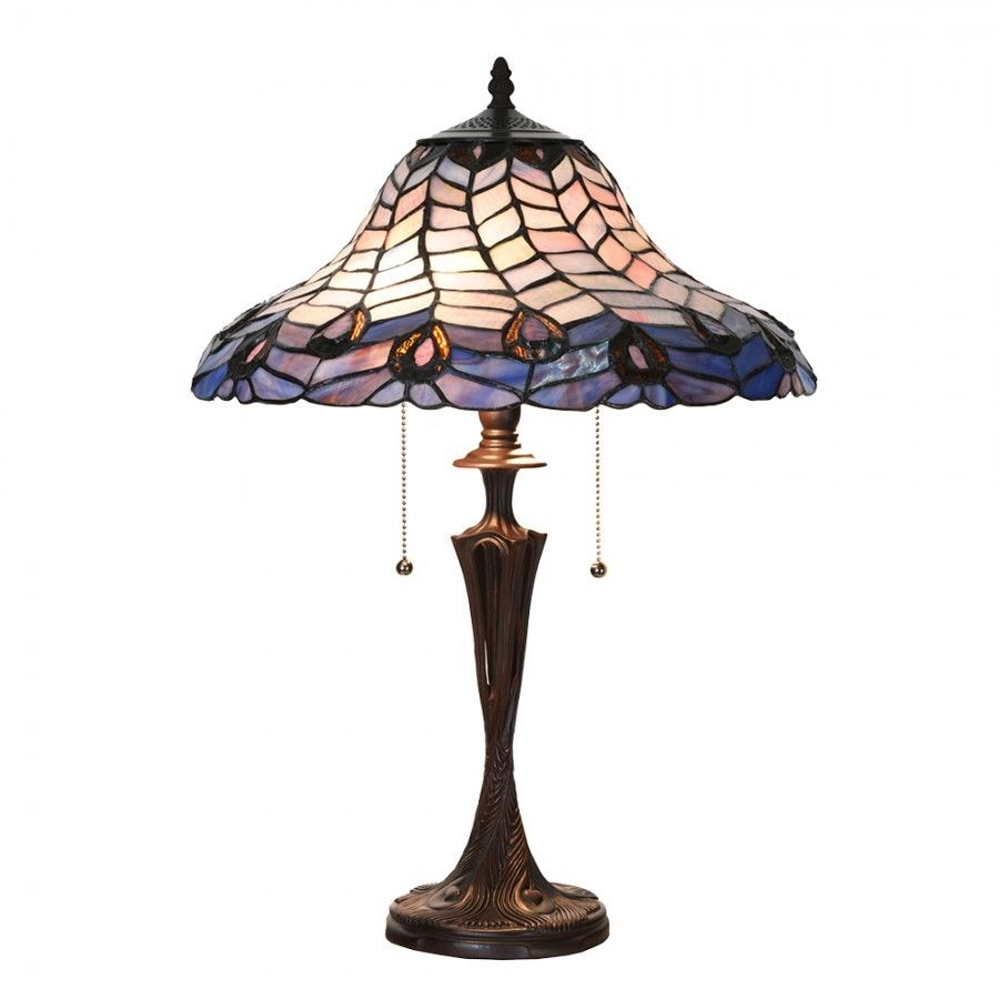 Modrá stolní lampa Tiffany Bleu Gérald - Ø 40*60cm Clayre & Eef - LaHome - vintage dekorace