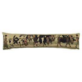 Béžový gobelinový dlouhý polštář s krávami Cowbell - 90*15*20cm Mars & More LaHome - vintage dekorace