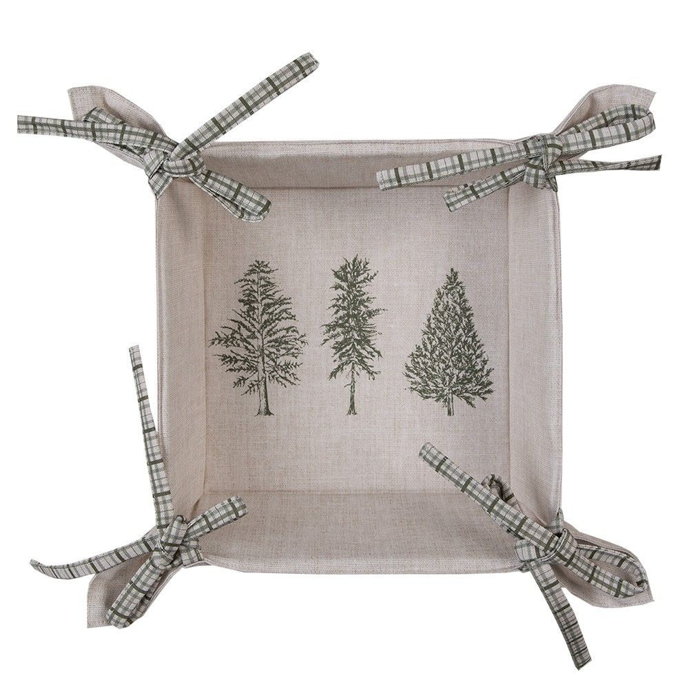 Béžový bavlněný košík na pečivo se stromky Natural Pine Trees - 35*35*8 cm Clayre & Eef - LaHome - vintage dekorace