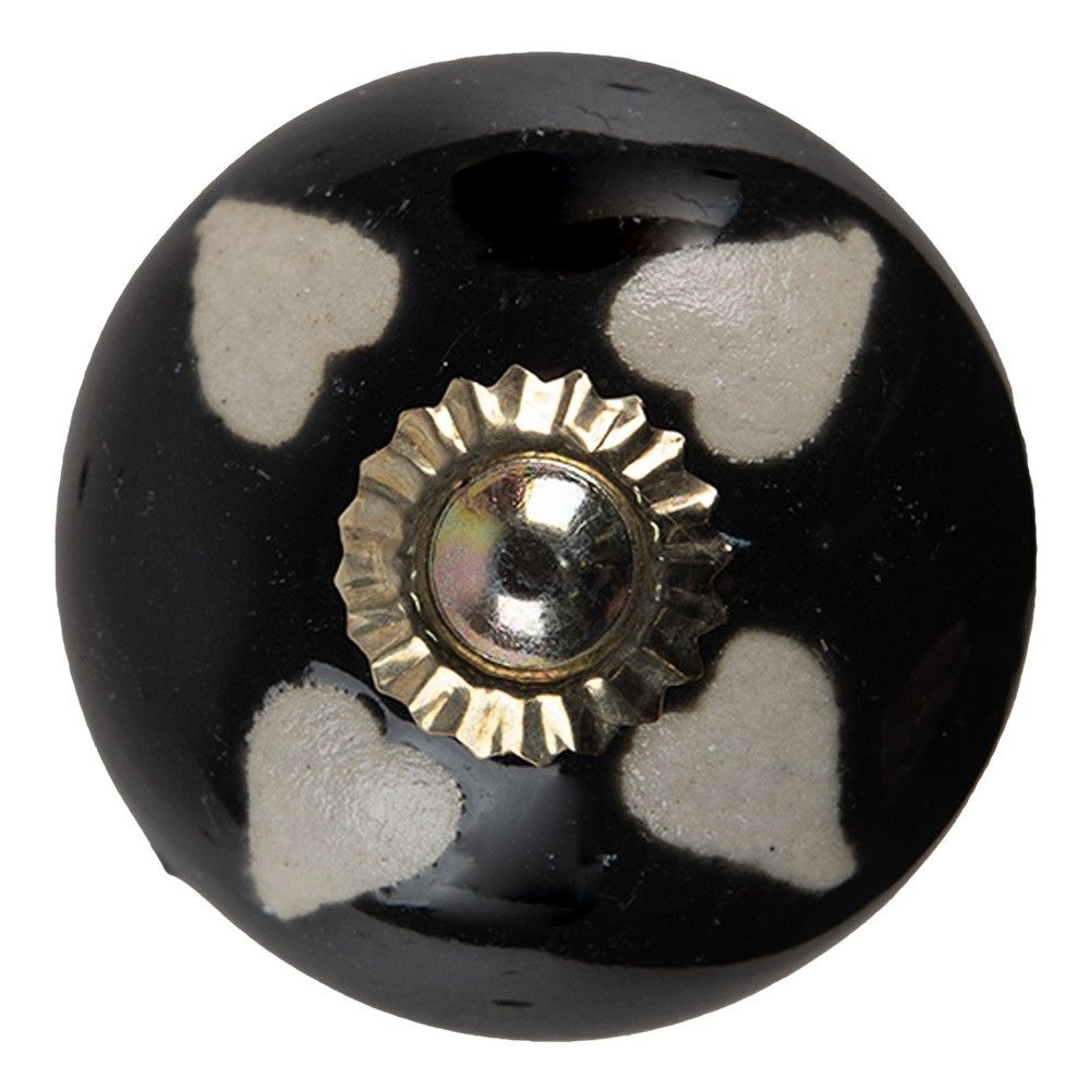 Černá keramická úchytka knopka se srdíčky - Ø 4*4 cm Clayre & Eef - LaHome - vintage dekorace
