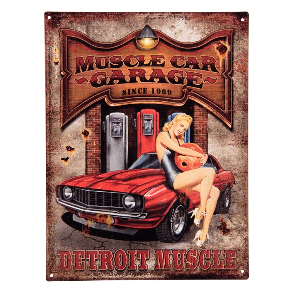 Antik nástěnná kovová cedule Muscle Car Garage - 25*1*33 cm Clayre & Eef - LaHome - vintage dekorace