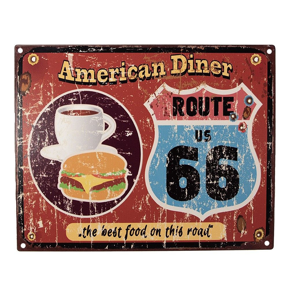 Červená antik nástěnná kovová cedule American Diner - 25*1*20 cm Clayre & Eef - LaHome - vintage dekorace