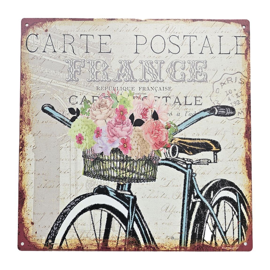 Nástěnná kovová cedule s kolem Carte Postale - 30*30 cm Ostatní - LaHome - vintage dekorace