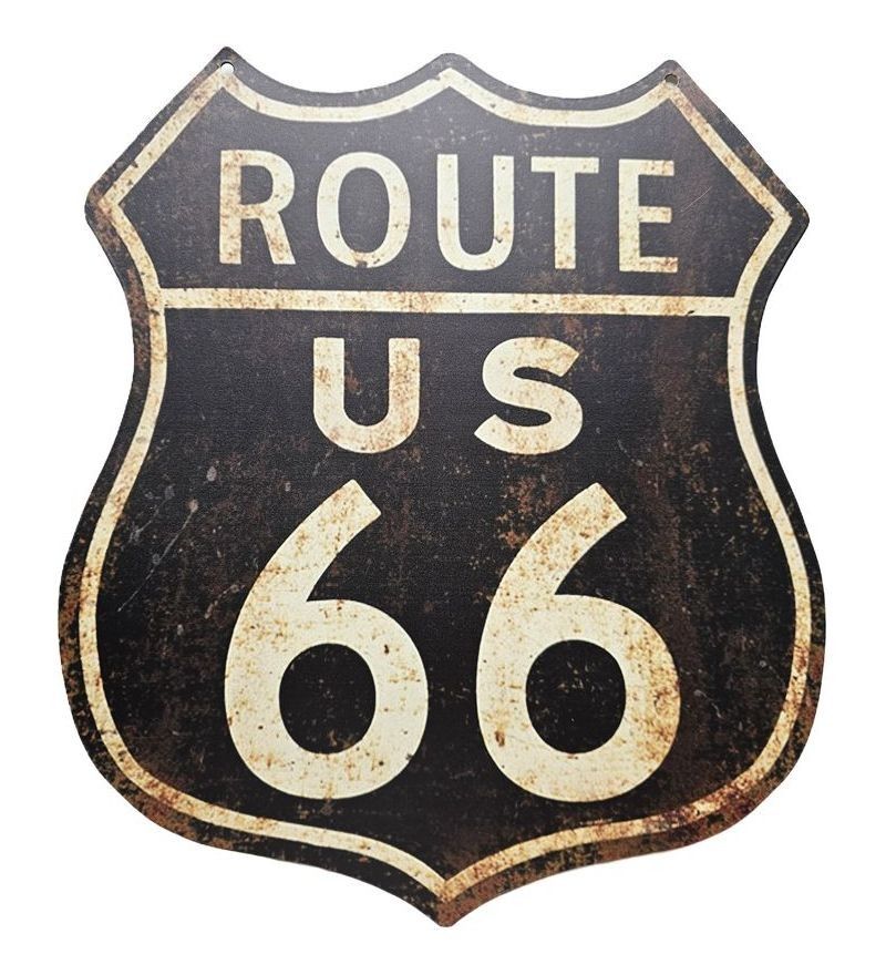 Černá antik nástěnná kovová cedule Route 66 - 30*35 cm Ostatní - LaHome - vintage dekorace