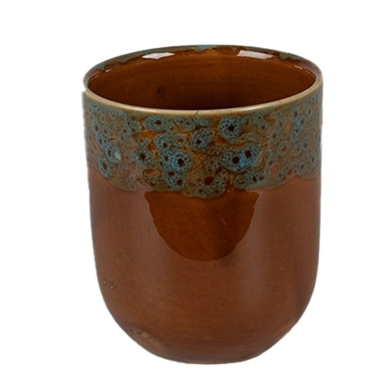 Hnědomodrý keramický kalíšek na čaj - ∅ 7*8 cm / 0,15L Clayre & Eef - LaHome - vintage dekorace