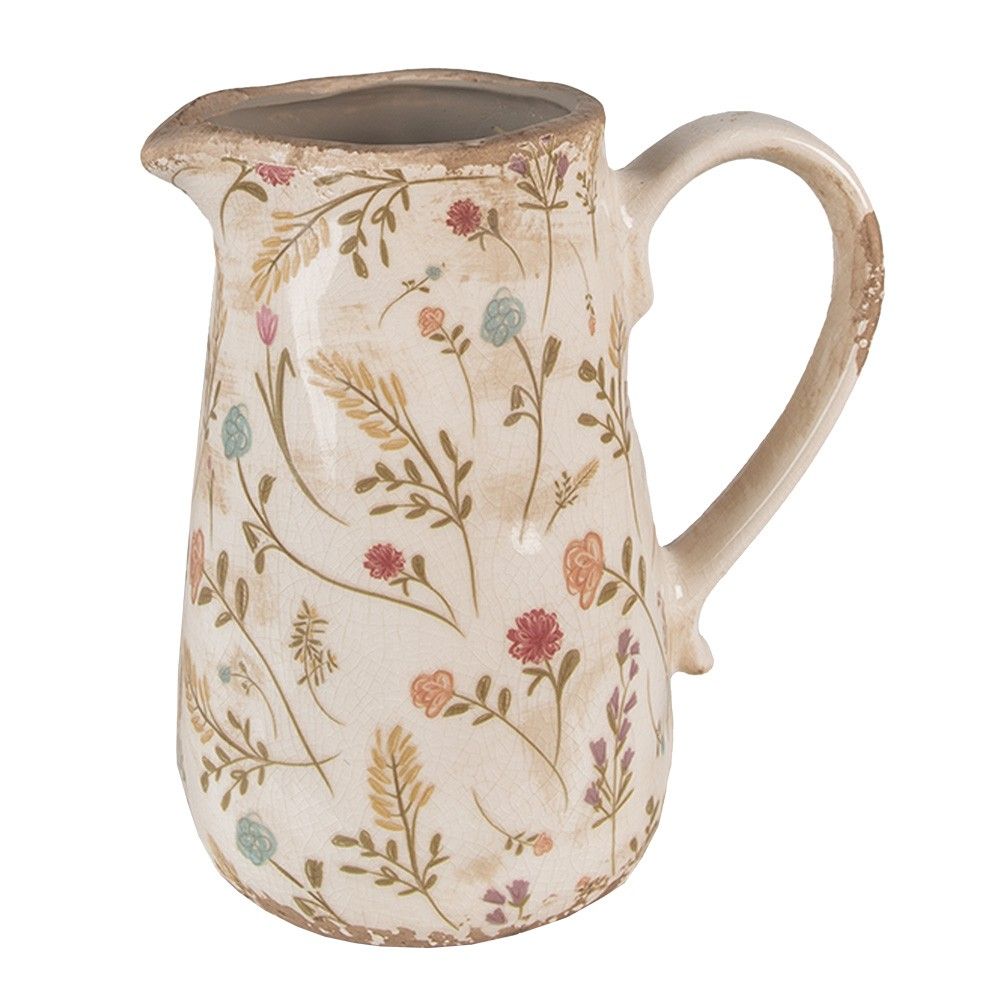 Béžový keramický dekorační džbán s kvítky Floral Cartoon - 16*11*18 cm Clayre & Eef - LaHome - vintage dekorace