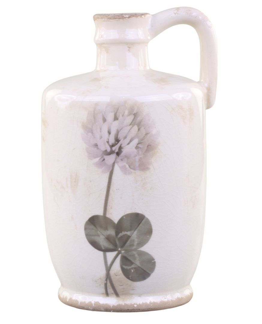 Krémový keramický dekorační džbán s květem jetele Versailles - 14*15*26cm Chic Antique - LaHome - vintage dekorace