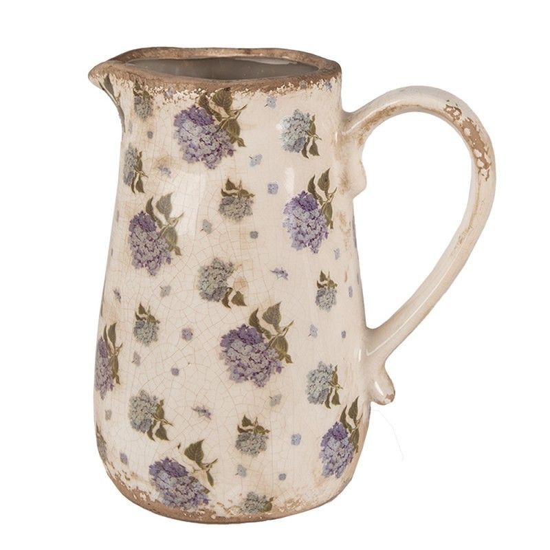 Béžový keramický džbán s květy hortenzie Lilla M - 16*12*18 cm Clayre & Eef - LaHome - vintage dekorace
