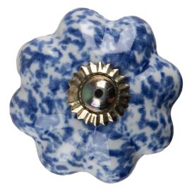Modrá keramická úchytka knopka ve tvaru květiny - Ø 4*4 cm Clayre & Eef