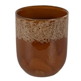 Hnědobílý keramický kalíšek na čaj - ∅ 7*8 cm / 0,15L Clayre & Eef