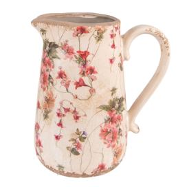 Béžový keramický dekorační džbán s květy Lilie L - 20*14*23 cm Clayre & Eef