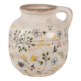 Béžový keramický dekorativní džbán se žlutými kvítky Ylla M - Ø 12*14 cm Clayre & Eef
